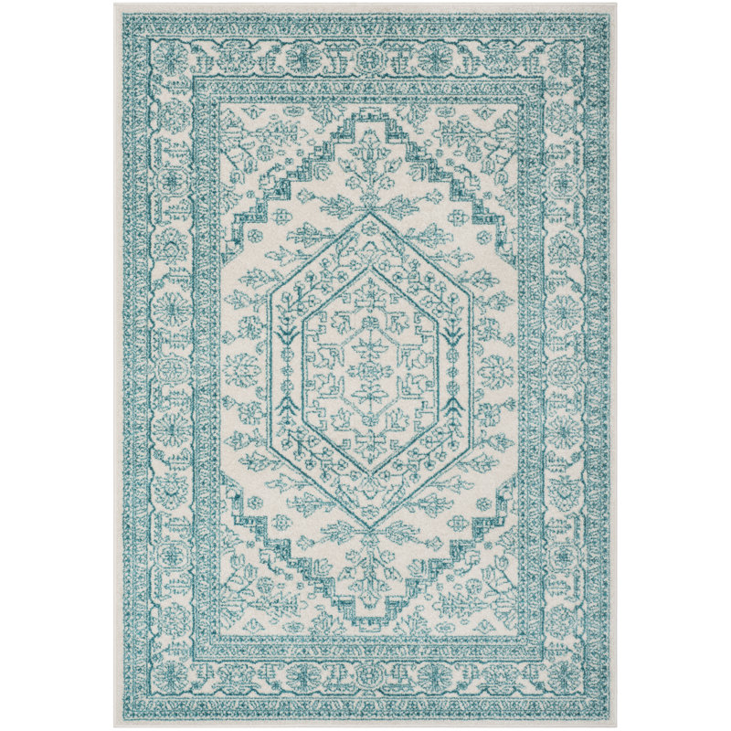 Stromsburg Oriental Area Rug, Ivory/Teal, Rectangle 155 x 229 cm