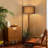 61'' Modern Walnut Wood Column Floor Lamp with Black Linen Drum Shade, Minimalist Standing Lamp for Living Room or Reading Corner-330006598
