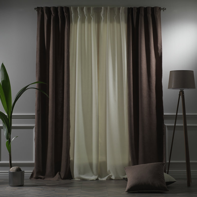 Decorative Window Curtain Each Panel 27'' Wide, 27" W x 84" L, Cream/Light Brown