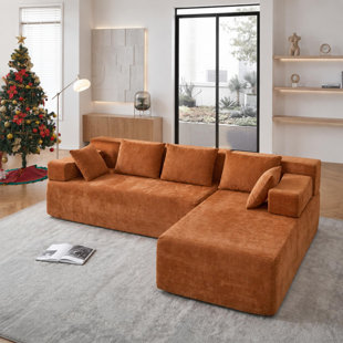 105" Cloud Modular Sectional Sofa With L-Shape Chaise, Deep Seat Corner Couch, No Assembly Required, Corduroy Oversized Living Room Sectional,Gray