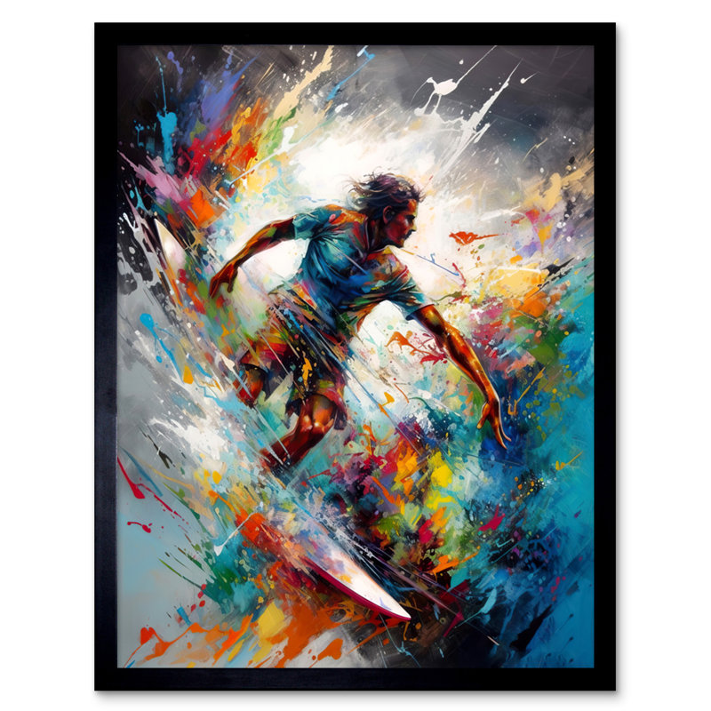 Lornell Surfer Surfing On Rainbow Splat Waves - Single Picture Frame Print
