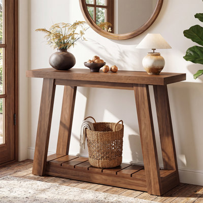 Console de 41 po, table de ferme rustique avec tablette de rangement inférieure, canapé étroit pour le salon, brun noyer naturel