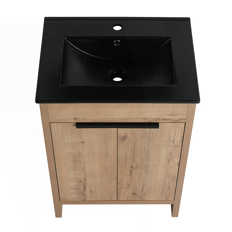 Meuble-lavabo de salle de bain avec lavabo en céramique et 2 portes d'armoire à fermeture en douceur