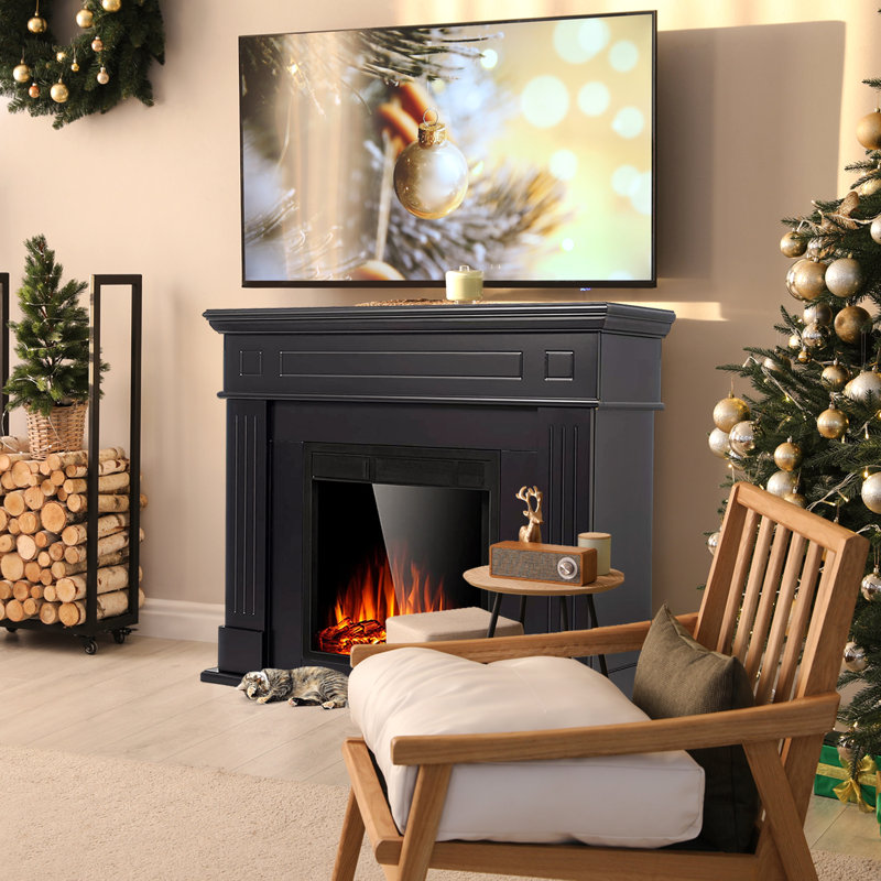 Tarijah 43" 1500W Electric Fireplace Mantel W/ Realistic LED Log Heater,Remote Control, Black