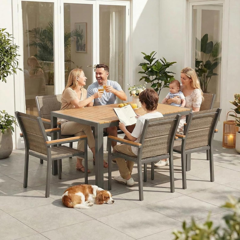 Stacking Patio Dining Armchair, Brown