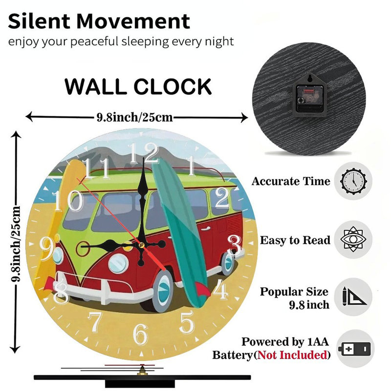 Horloge murale en bois 10 po, mouvement silencieux, à piles (piles AA non incluses), décor artistique, parfait pour les décorations