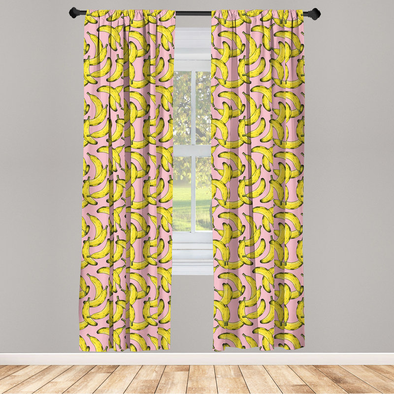 Pink and Yellow Banana Print Polyester Curtain Panels, 28" x 63"