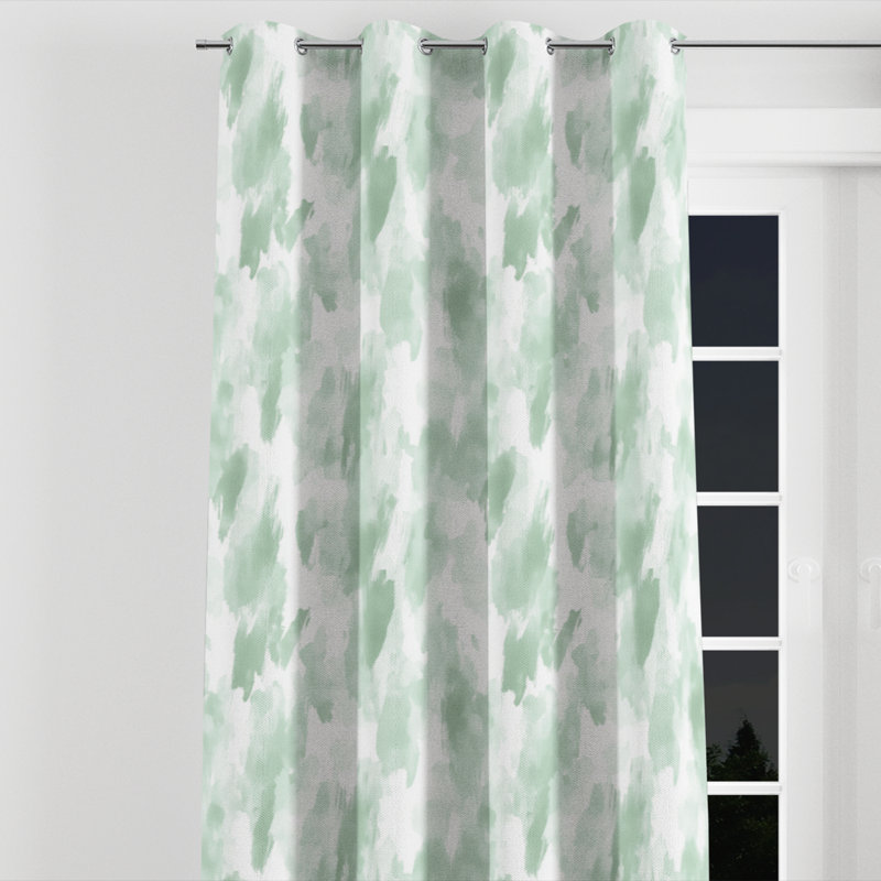 Rideaux de fenêtre modernes - Rideau à œillets abstrait vert scandinave - 1 panneau, L 52 po x L 95 po, Œillets argentés