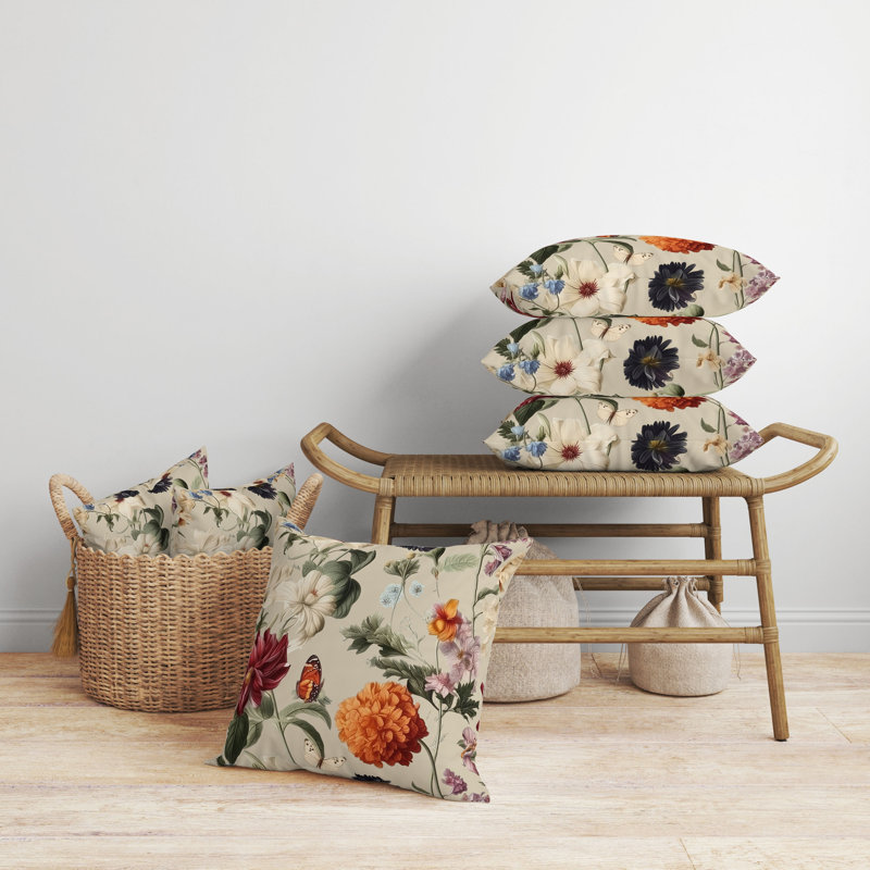 Coussin décoratif réversible Mixed Flower Delight, H 20 po x l 20 po, Ivoire / floral multi