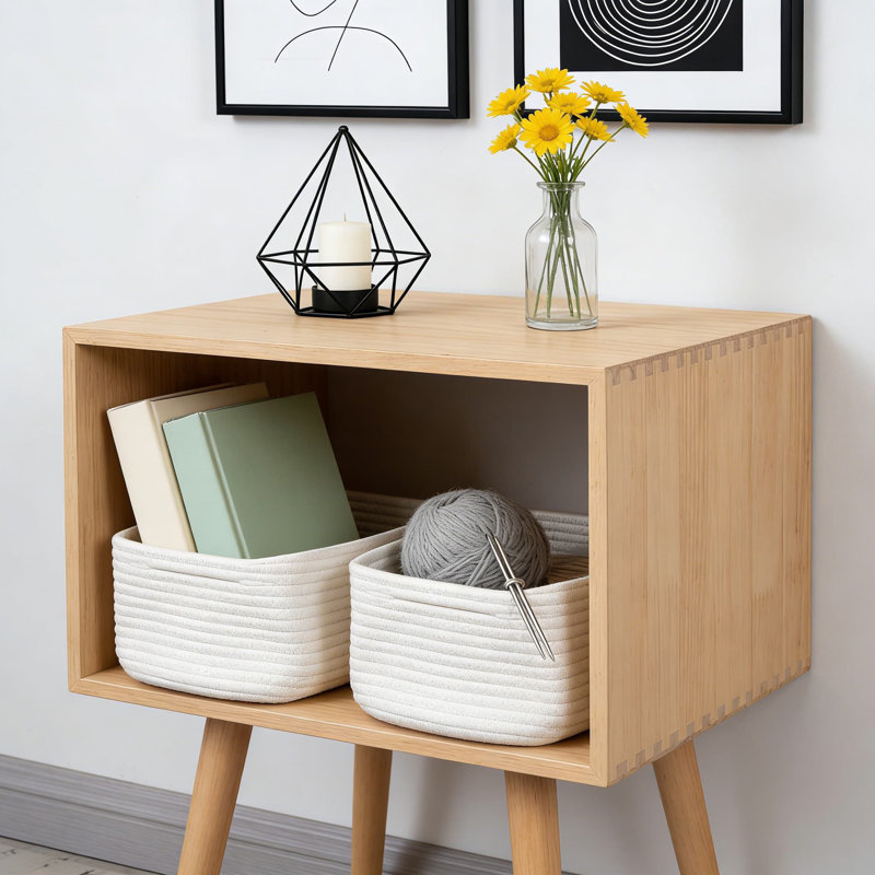 Ensemble de 3 paniers de rangement tissés, bacs de rangement décoratifs en corde pour tablettes, placards, jouets et bureau personnel, conception rectangulaire peu encombrante