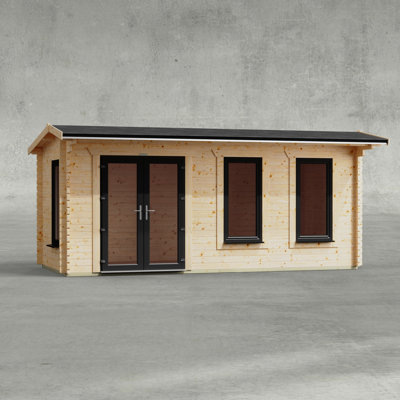 Powersheds 18 x 8ft Apex Log Cabin, Doors to the Left - 44mm