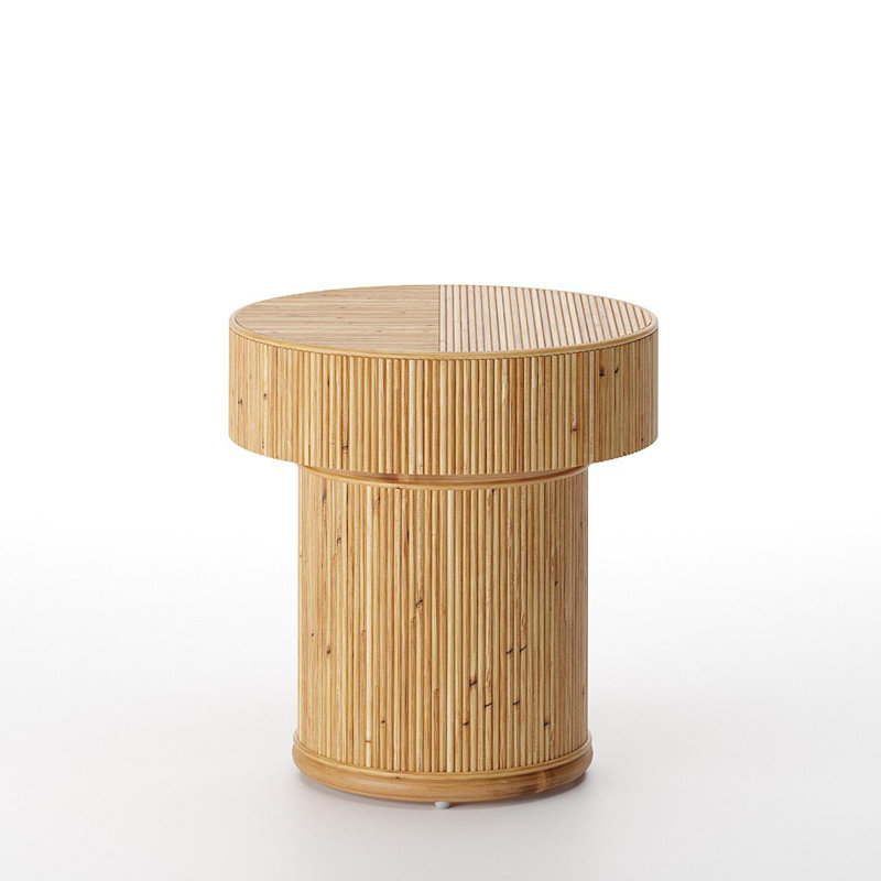 Ashutosh Rattan Round Table, Modern Unique Boho Block End Table