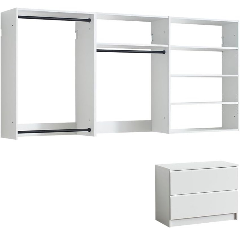  White Wall Mounted Modular Walk in Wood Closet System for Custom Storage, White
