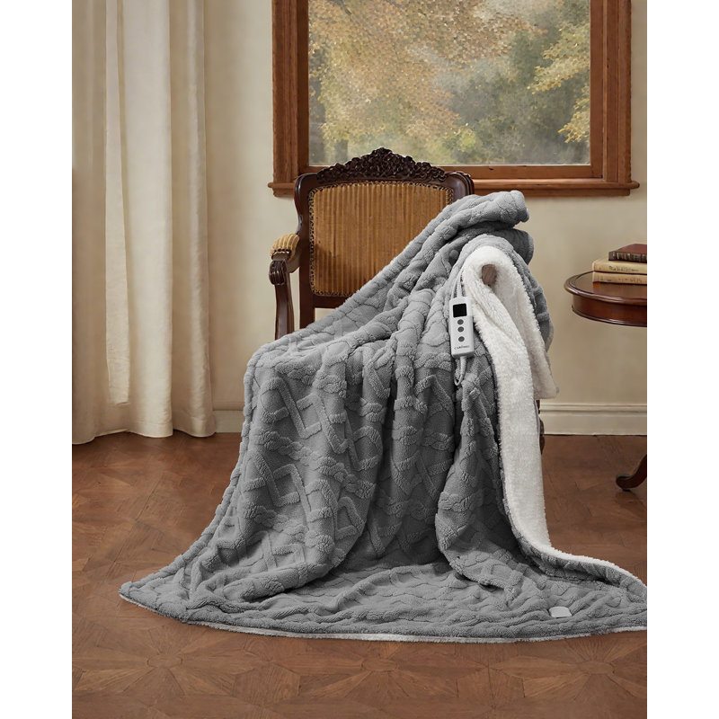 Jeté chauffant avec 10 niveaux de chauffage et 10 réglages de temps, L 60 po x l 50 po, Gris