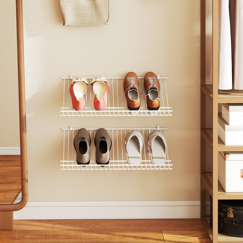  Set of 2 Metal Wire Shelving Unit Sloping Shoe Racks w/ Heightened Edge