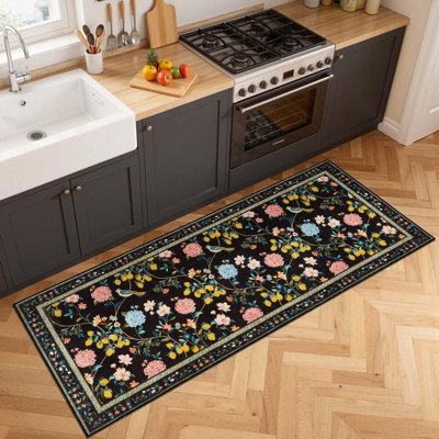 Botanical Floral Washable Non-Slip Area Rug