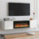 Meuble télé flottant avec foyer électrique, console média blanche ultrabrillante pour téléviseur de 80 po ou moins