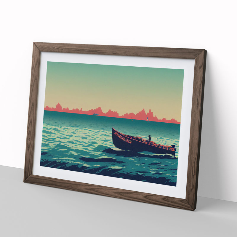 XH1022-7468X Riding The Boat - Single Picture Frame Painting, 34cm H x 46cm W x 2cm D, Walnut 