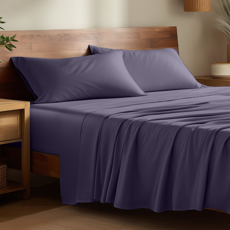 Sheet Set - Rayon from Bamboo, King Sheet Set with 2 Pillowcases, Dusty Purple