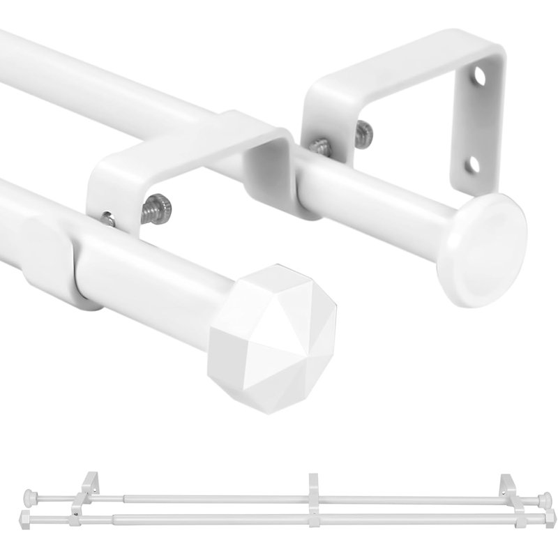 Tringle à rideaux double réglable de 5/8 po de diamètre avec faiteaux octogonaux, , 48" – 84", Blanc lustré