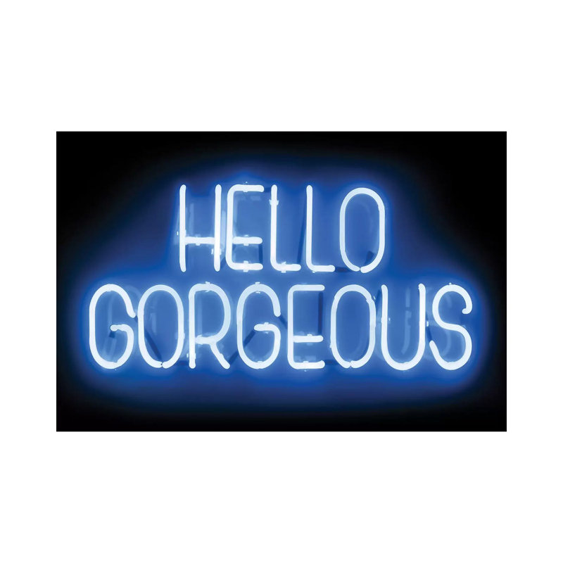 Neon Hello Gorgeous Blueon Black by Hailey Carr - Wrapped Canvas Print, 66.04 cm H x 45.72 cm W x 1.91 cm D