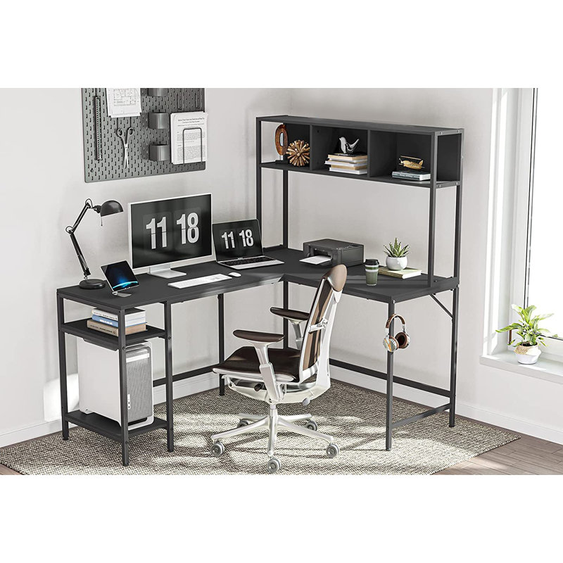 Emarri L-Shaped Stainless Steel Computer Desk, Black