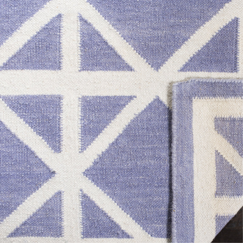 Rodgers Hand Woven Flat Weave Wool/Cotton Geometric Rug in Ivory/Purple, Rectangle 6' x 9'