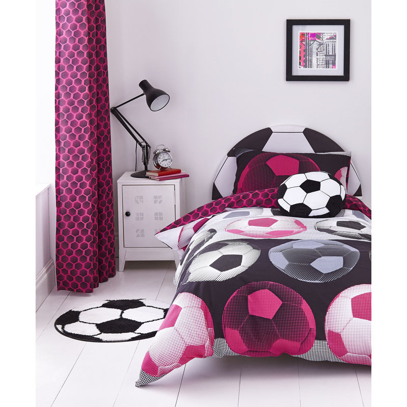 Neon Football Easy Care Eyelet Curtains, Pink