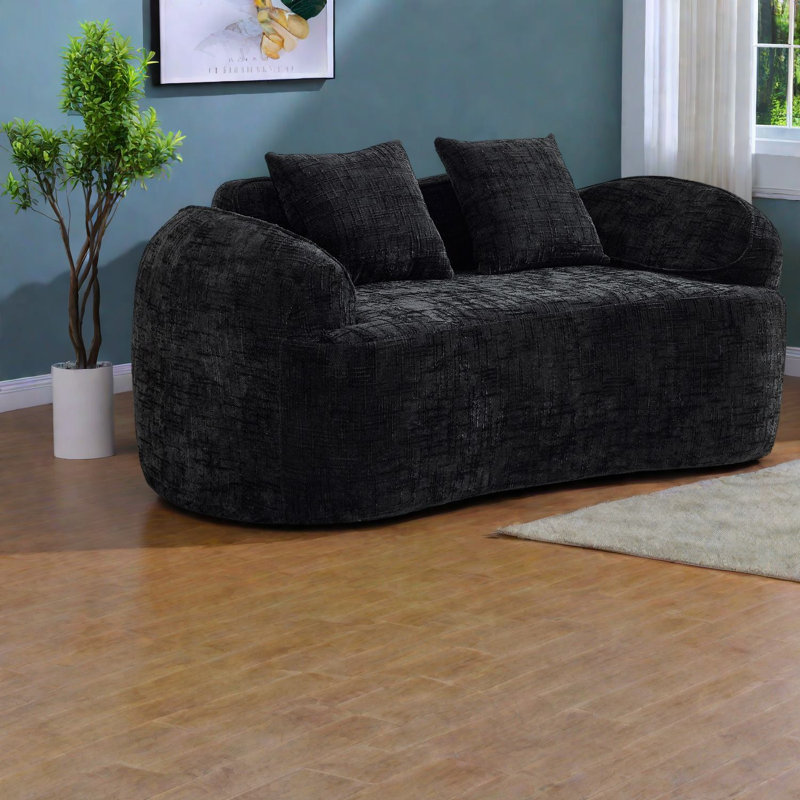 Canapés à compression, canapé moderne compact en chenille noire 2 places pour la maison