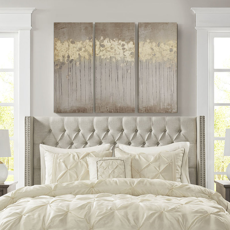 Toile abstraite dorée, 3, l 15 po x H 35 po, ton taupe neutre, pièce Forest Art, embelli, 3, œuvre d'art, Taupe 