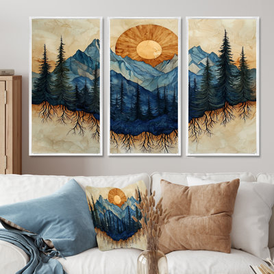 «Mountain Forest Pine Tree Roots I», art mural montagnes - ensemble de 3