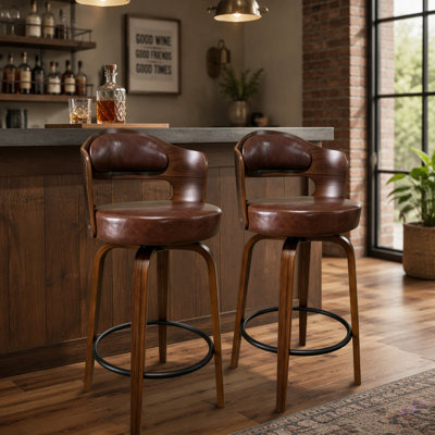 Ensemble de 2 tabourets de bar, tabourets de bar à hauteur de comptoir de 27,56 pouces avec dossier, tabourets de bar pivotants modernes avec siège en cuir synthétique pour Kichen Island et bar
