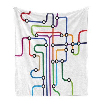 Ambesonne Map Fleece Throw Blanket Abstract Colorful Subway  Multicolor
