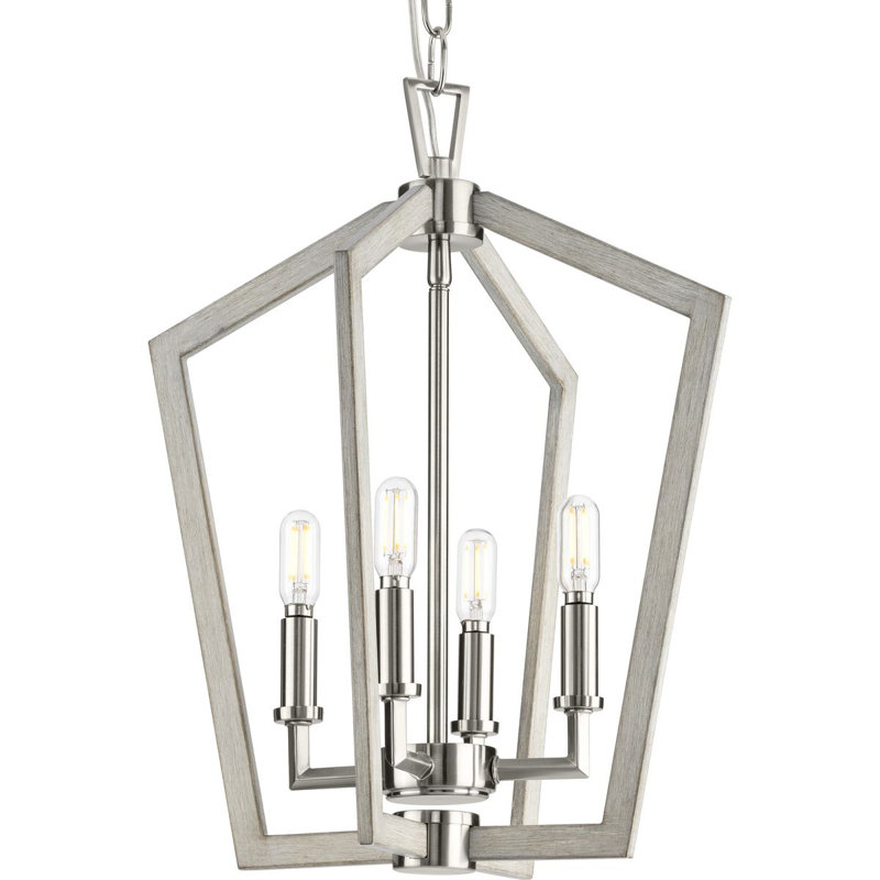 4 - Light Dimmable Square / Rectangle Chandelier, Brushed Nickel