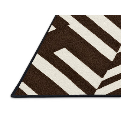 Washable Bronze White Striped Area Rug