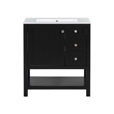 Armoire de salle de bain avec lavabo en céramique et porte à fermeture douce