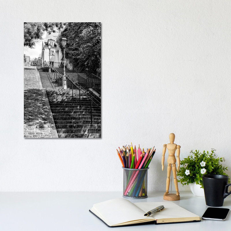 Black Montmartre Series - Stairs Climb by Philippe Hugonnard - Wrapped Canvas Print, 20.32 cm H x 30.48 cm W