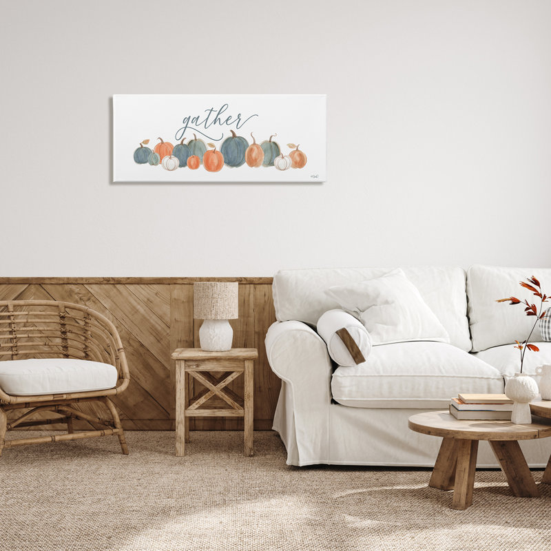 Gather Cursive Script Minimal Autumnal Pumpkins Arrangement Black, Toile tendue, H 17 po x l 40 po x P 1,5 po