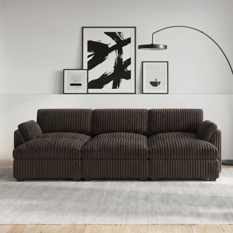 Plush Wide Corduroy Couch Modular Sectional Sofa Bed With Detachable Cushions, Brown Corduroy
