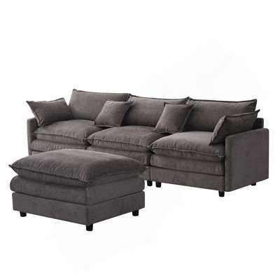 105" Modular Sectional Couch,Upholstered Soft Chenille Fabric Sofa,3 Seater With Ottoman L Shape Sofa Grey