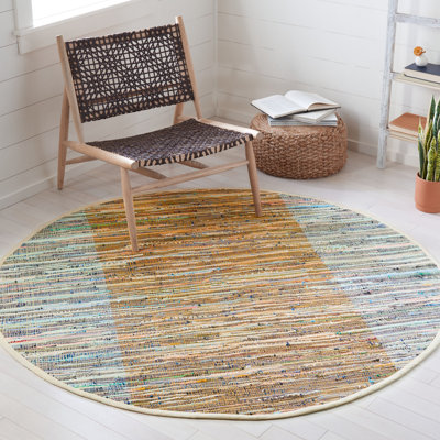 Rag Rug Flat Weave Cotton Striped Rug