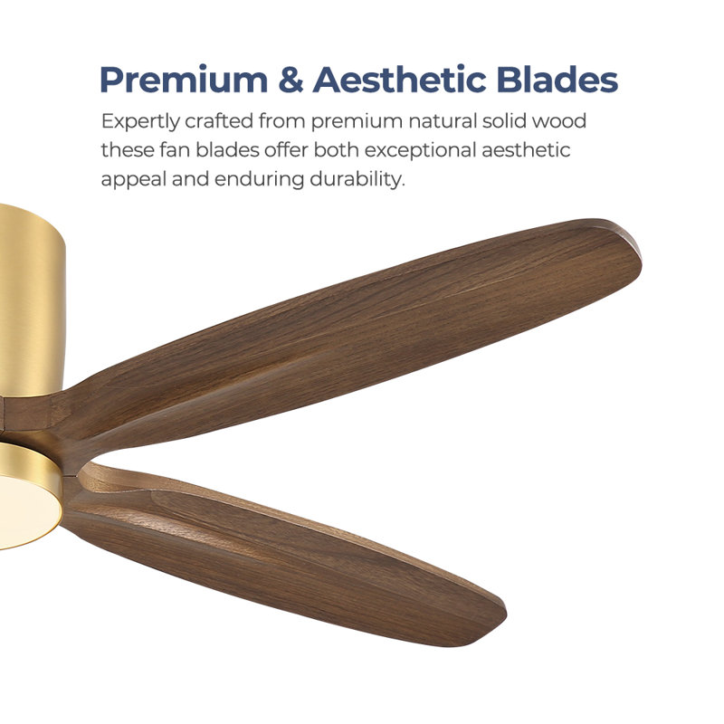 54 in. 5-Solid Wood Blades Indoor Standard Ceiling Fan Flush Mount with Remote Integrated LED, Gold, Dried Rose