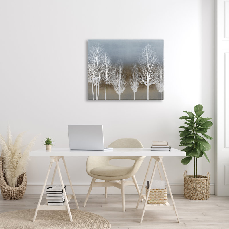 «Abstract Forest Line White Bare Tree Silhouettes» par - Impression, Toile tendue, H 30 po x l 40 po x P 2 po