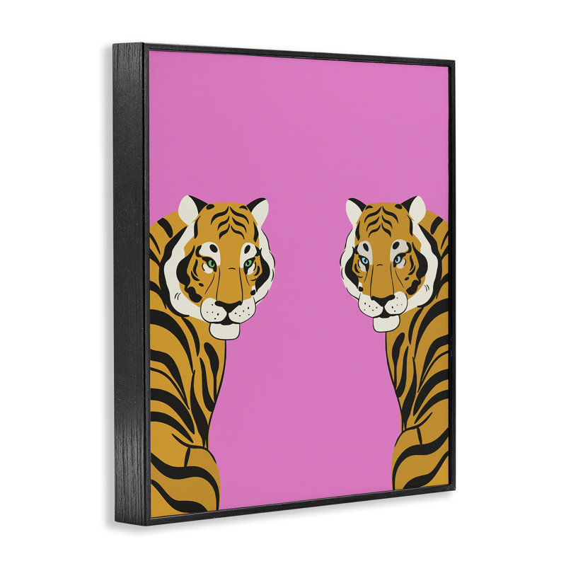 Tigers en miroir audacieux sur giclée encadrée rose, design par House of Lulu, H 14 po x l 11 po, Giclée encadrée noir minuit
