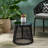 15.1" Square Side Table With Rope Weave And Tempered Glass Modern Outdoor Woven