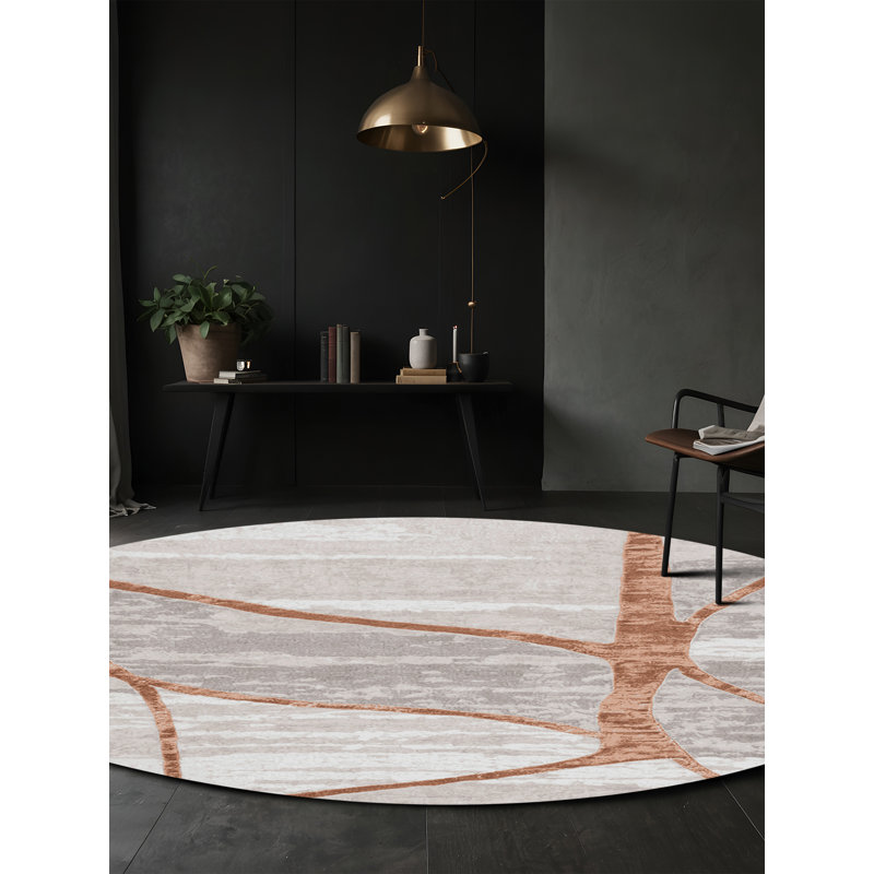 Machine Washable Gray Area Rug, Round 8'