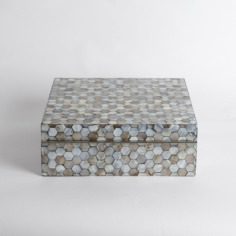 Mother of Pearl Box, Pearl, 4.5" H x 13" W x 13" D