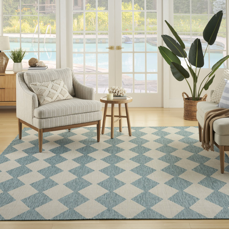 Positano Indoor/Outdoor Area Rug, Rectangle 9' x 12', Sky Blue