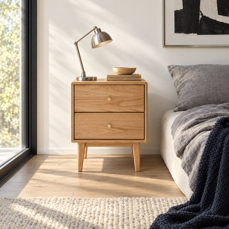 Fjord 19.7"H Low & Narrow Solid Oak Nightstand, 15.75"W, Red Oak & Clear, Single
