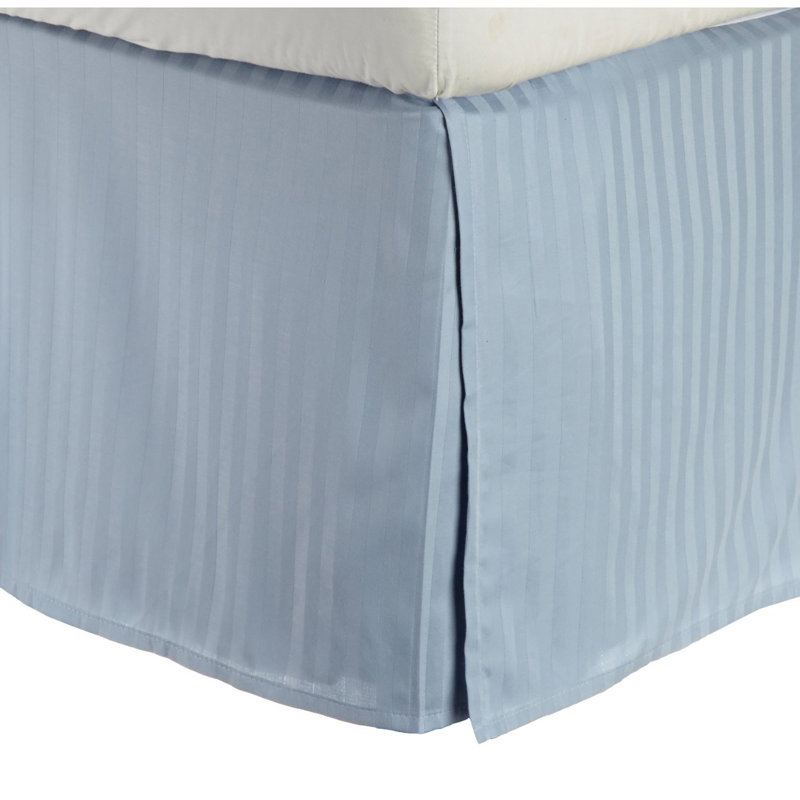 Egyptian Cotton Sateen Bed Skirt  15" Drop, Silky Stripe Design, Queen, Mocha